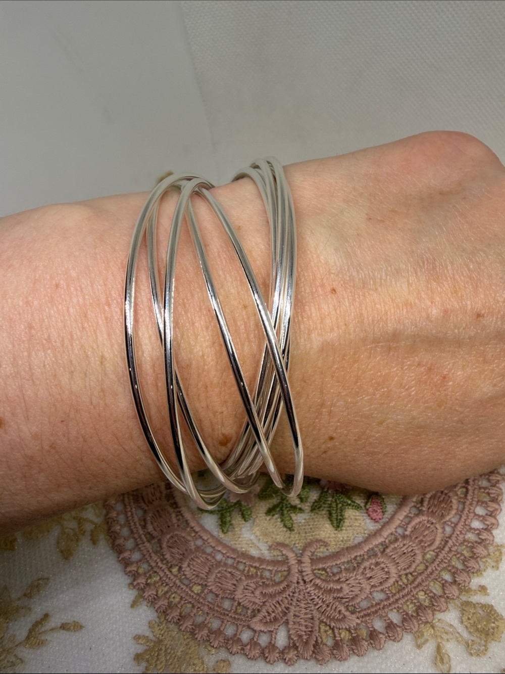 925 Sterling Silver 10 Interlocking Bangle Bracelet | Modern Multi Strand Fun